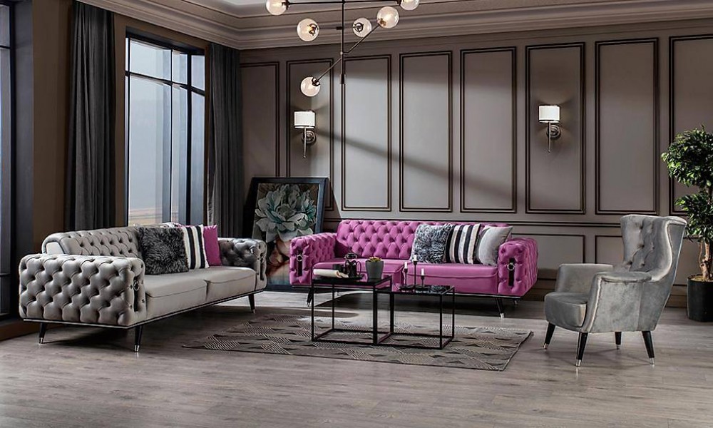 Liona Pembe Salon Takımı Modern Koltuk Takımı Liona Pembe Salon Takımı Modern Koltuk Takımı