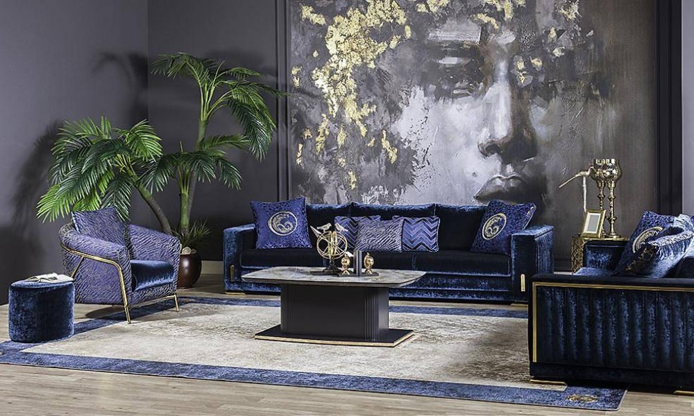 Saray Lüks Salon Takımı - Klasik Mavi İndirimli Mobilya