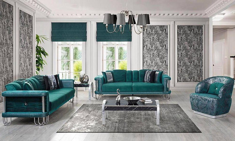 Crystal Yeşil Salon Takımı Modern Koltuk Takımı Crystal Yeşil Salon Takımı Modern Koltuk Takımı