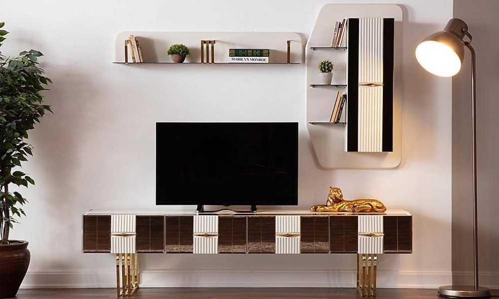 Sevilla Ekru - Gold Tv Ünitesi İndirimli Mobilya