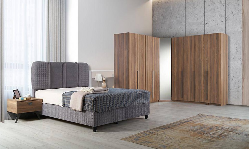 Oasis Bazalı Yatak Odası - Köşe Dolaplı İndirimli Mobilya