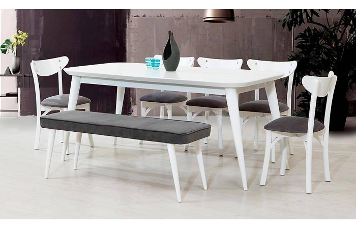 Konik Büyük Yemek Masası Takımı - Beyaz