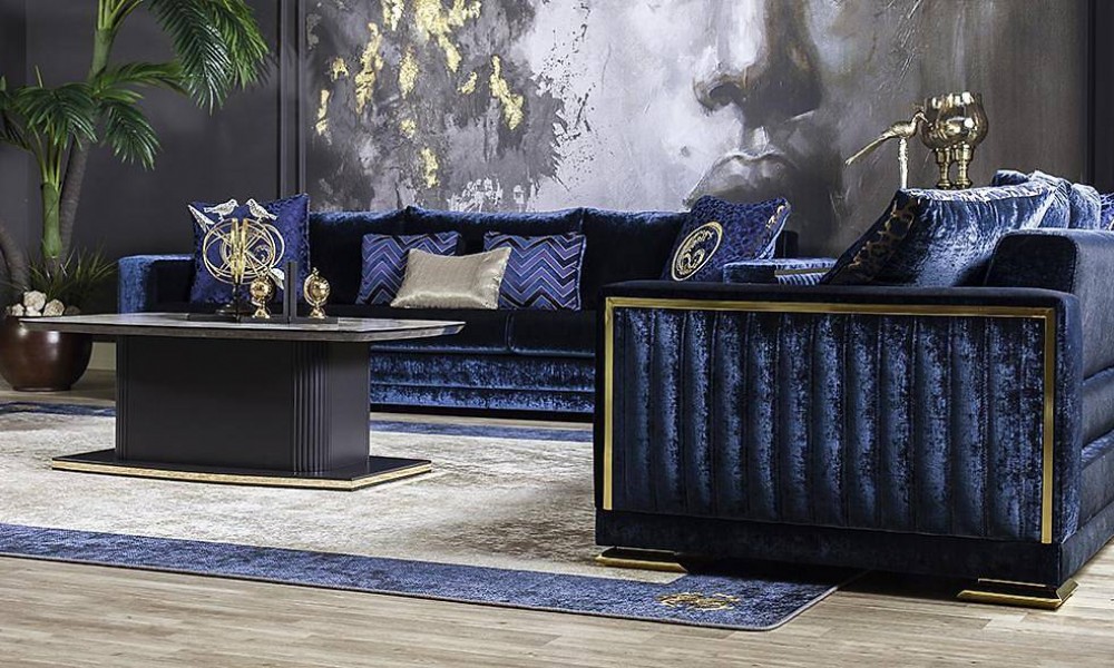 Saray Lüks Salon Takımı - Klasik Mavi İndirimli Mobilya