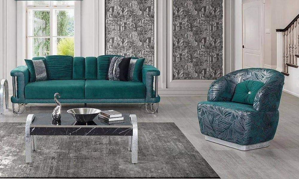 Crystal Yeşil Salon Takımı Modern Koltuk Takımı Crystal Yeşil Salon Takımı Modern Koltuk Takımı