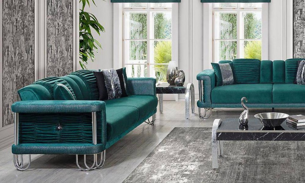 Crystal Yeşil Salon Takımı Modern Koltuk Takımı Crystal Yeşil Salon Takımı Modern Koltuk Takımı