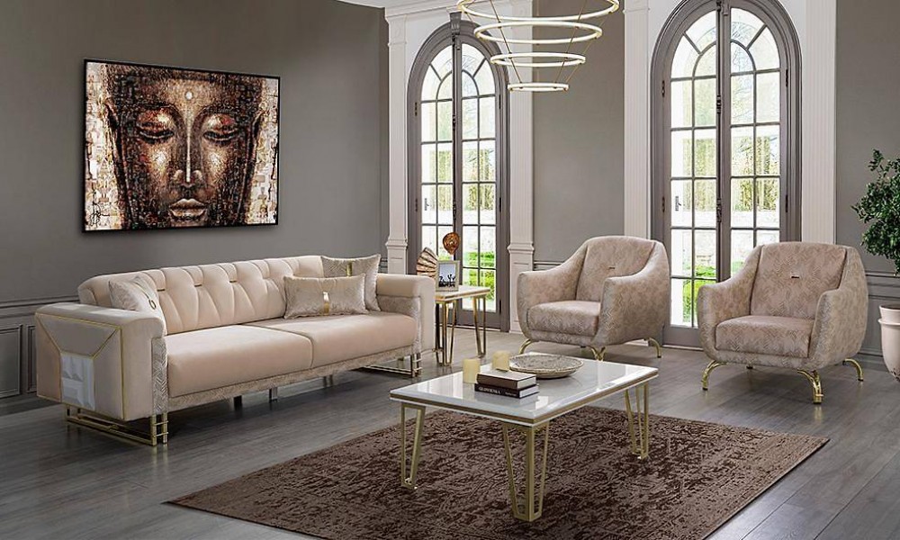Nehir Krem Salon Takımı İndirimli Mobilya