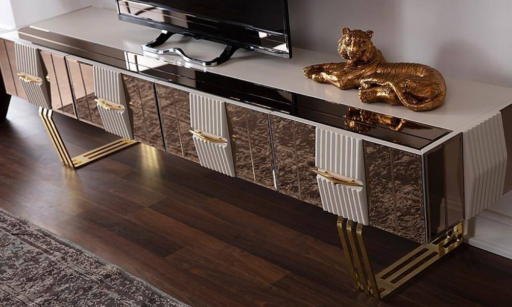 Sevilla Ekru - Gold Tv Ünitesi İndirimli Mobilya