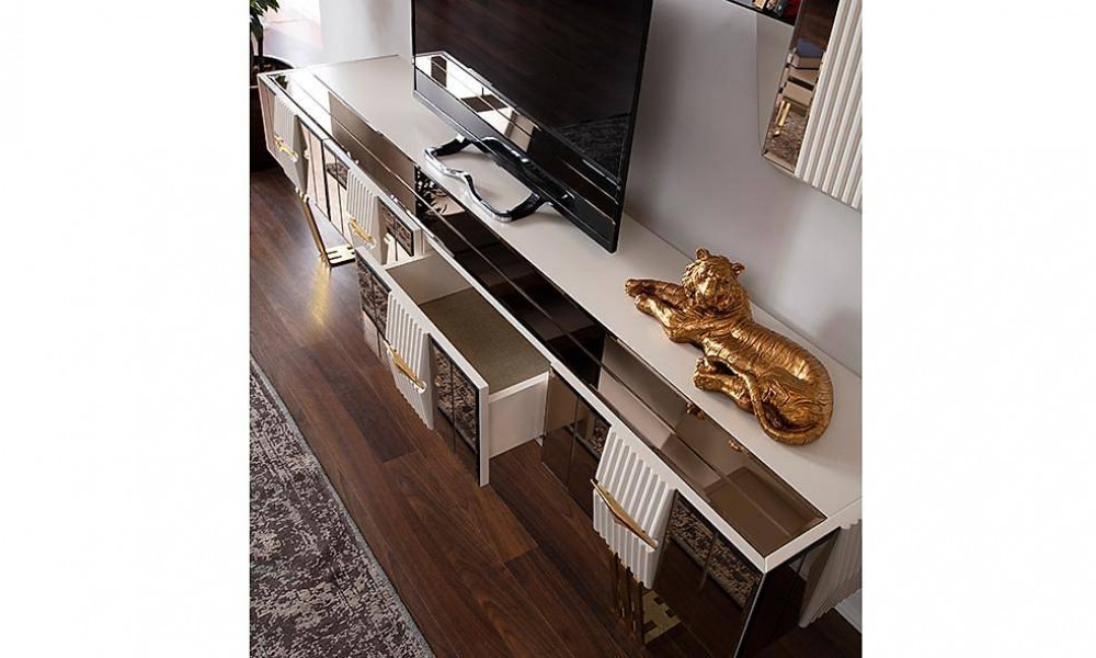 Sevilla Ekru - Gold Tv Ünitesi İndirimli Mobilya