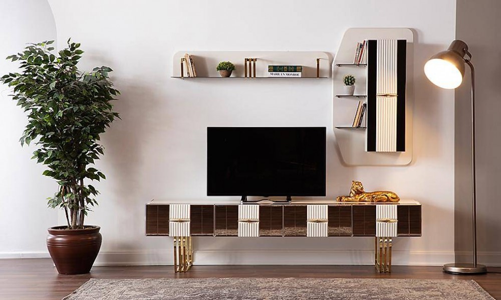 Sevilla Ekru - Gold Tv Ünitesi İndirimli Mobilya