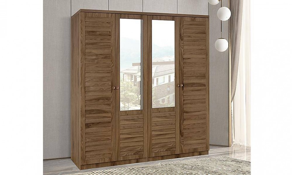 Justo Ceviz Gardrop - 4 Kapılı Kapaklı Gardırop