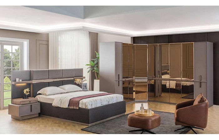 Lova Bazalı Yatak Odası - Köşe Dolaplı