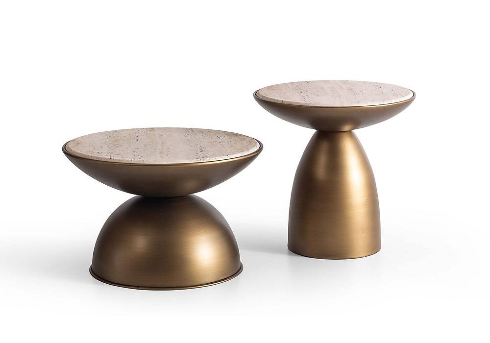 Joy Sehpa Seti - Brass - Traverten