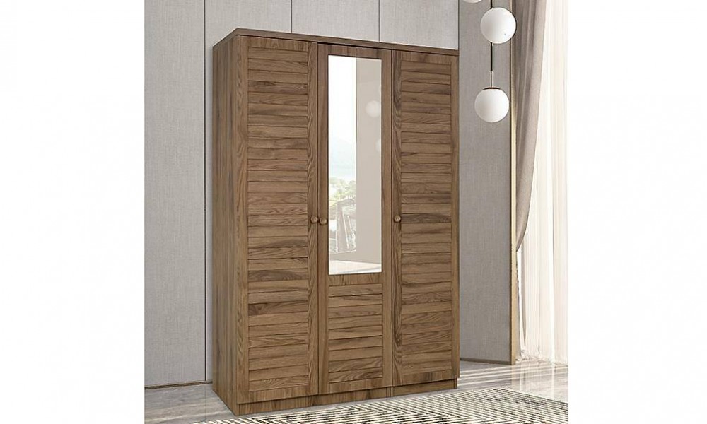 Justo Ceviz Gardrop - 3 Kapılı Kapaklı Gardırop