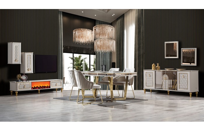 Kristal Gold Metal Ayaklı Yemek Odası Takımı
