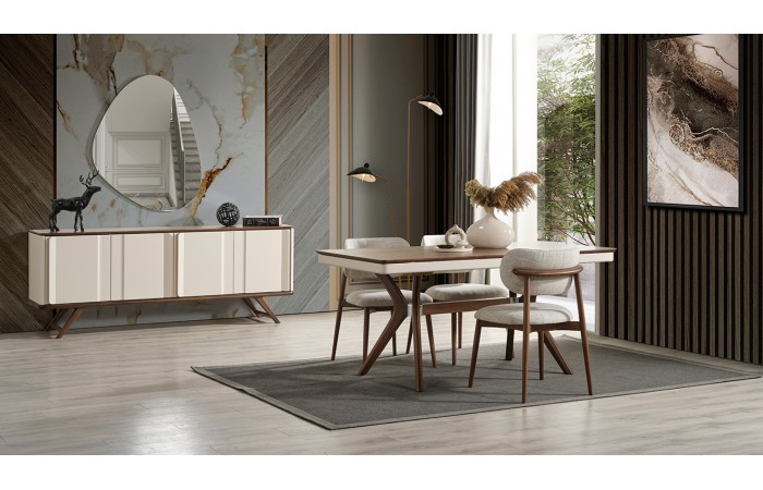 Oslo Ahşap Ayaklı Modern Yemek Odası Takımı