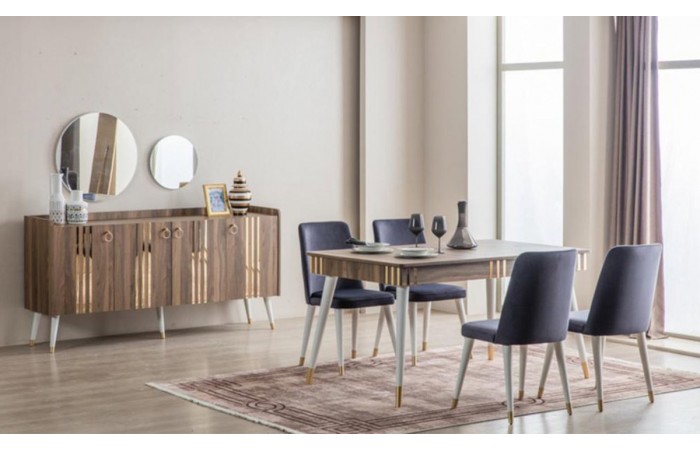 Lotus Ceviz Aytaşı Yemek Odası Takımı