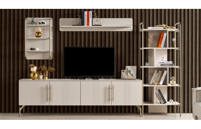 Eva Gold Metal Ayaklı Kitaplıklı Tv Ünitesi