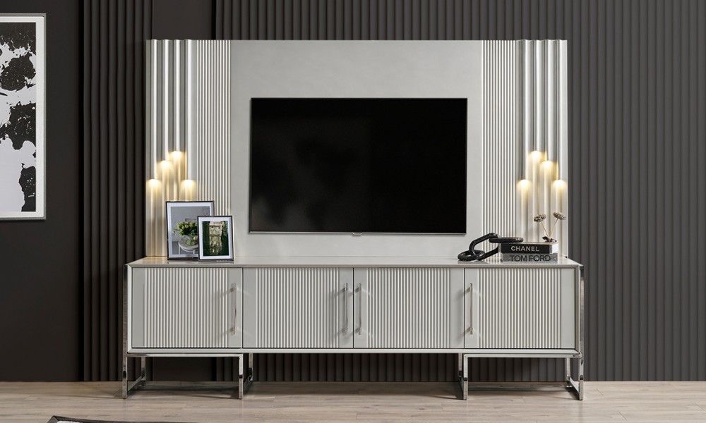 Pırlanta Gümüş Metal Ayaklı Tv Ünitesi