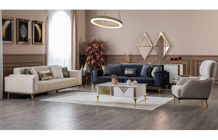 Kontes Gold Metal Ayaklı Yataklı Koltuk Takımı