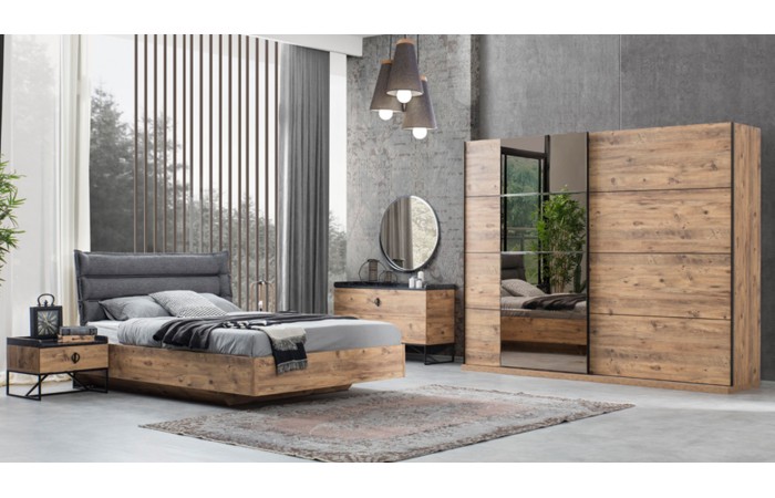 Loft Sürgü Kapaklı Ceviz Yatak Odası Takımı