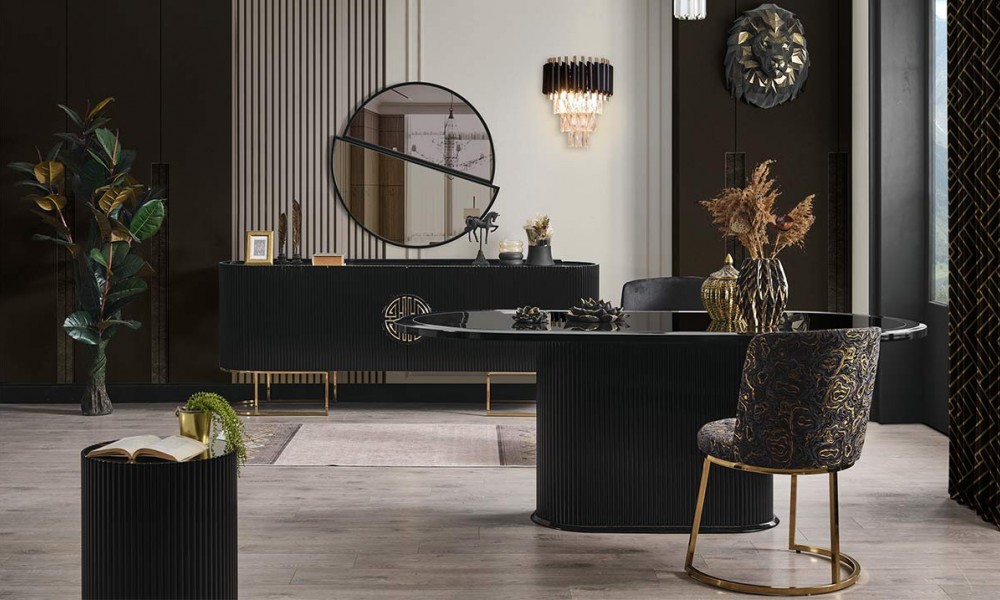 Gucci Antrasit Gold Metal Ayaklı Yemek Odası Takımı Yemek Odası Gucci Antrasit Gold Metal Ayaklı Yemek Odası Takımı Yemek Odası