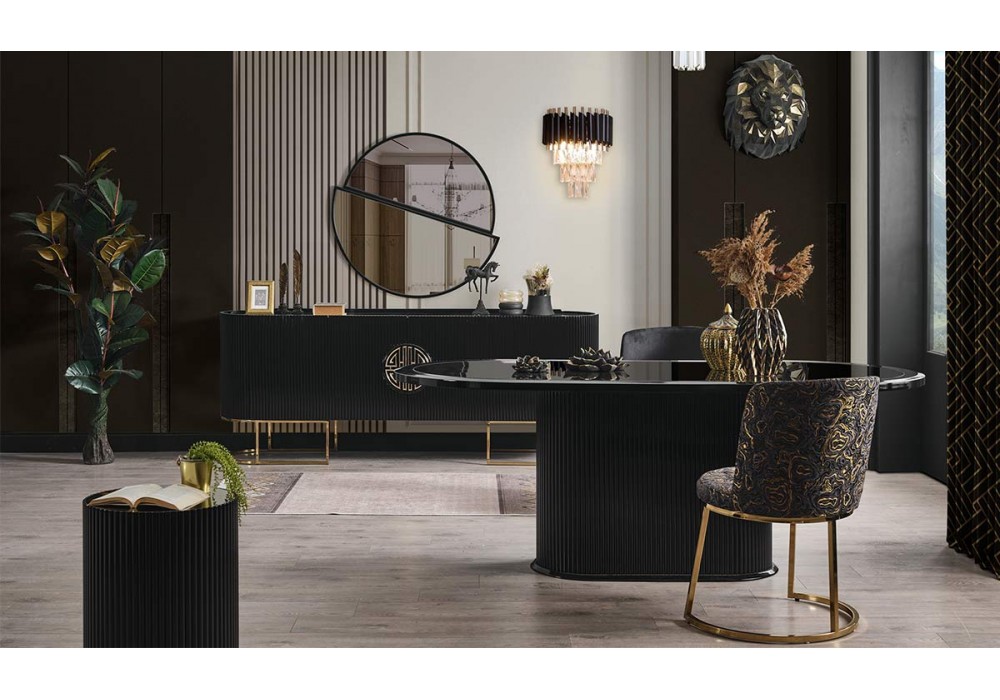 Gucci Antrasit Gold Metal Ayaklı Yemek Odası Takımı