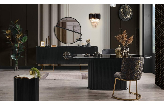 Gucci Antrasit Gold Metal Ayaklı Yemek Odası Takımı