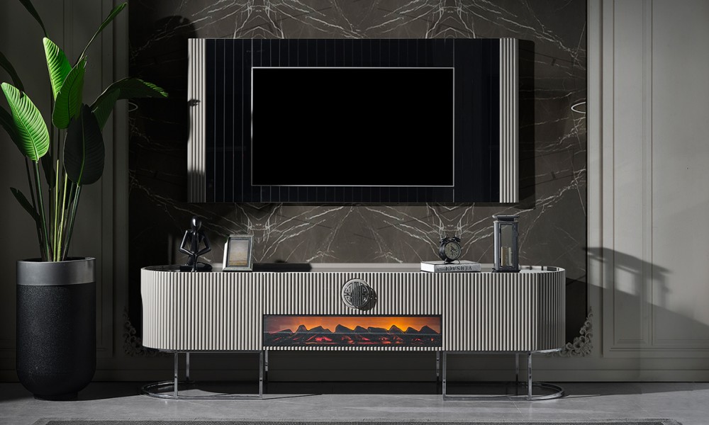 Gucci Duman Grisi Şömineli Tv Ünitesi Gucci Duman Grisi Şömineli Tv Ünitesi