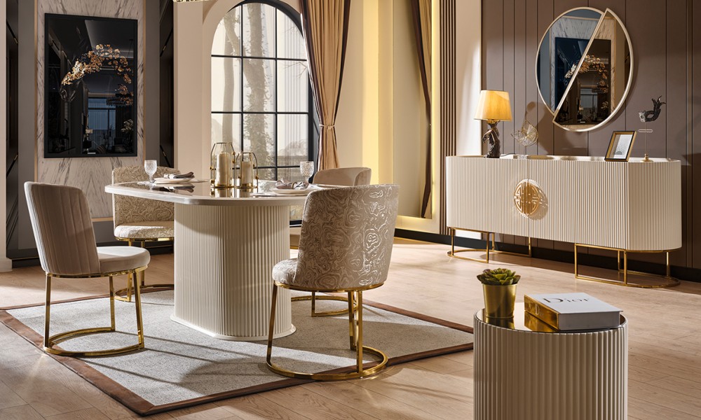 Gucci Ekru Gold Metal Ayaklı Yemek Odası Takımı Yemek Odası Gucci Ekru Gold Metal Ayaklı Yemek Odası Takımı Yemek Odası