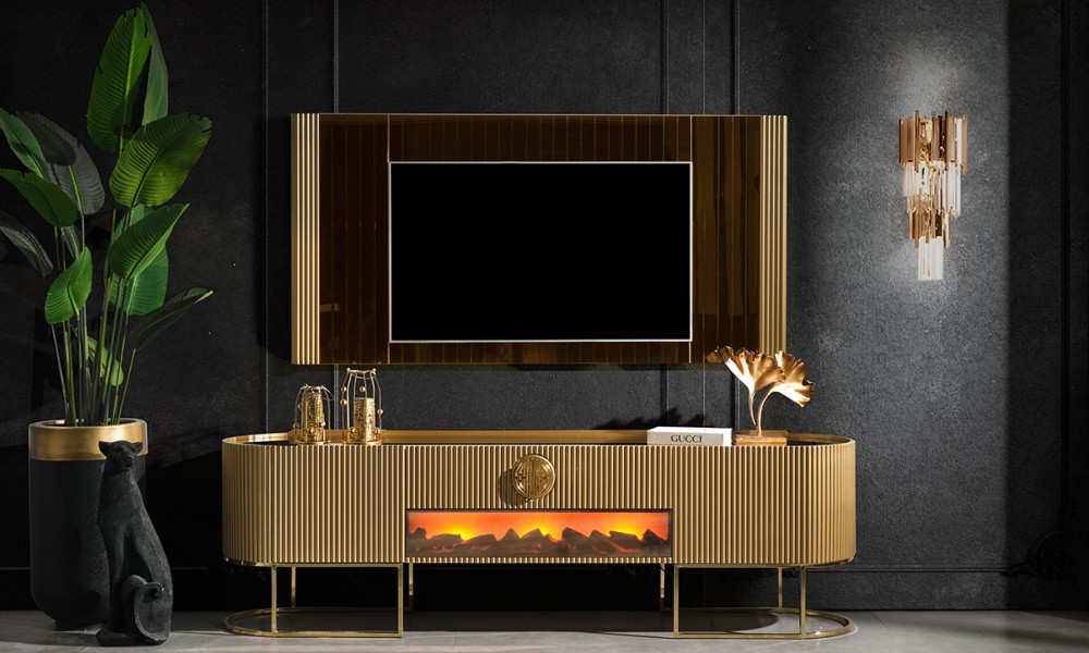 Gucci Golden Şömineli Tv Ünitesi Gucci Golden Şömineli Tv Ünitesi