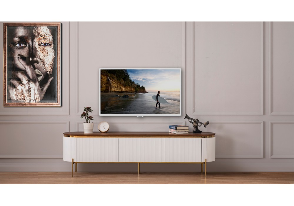 Tesla Metal Ayaklı Beyaz Tv Ünitesi
