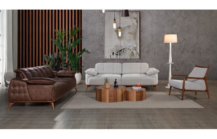 Loft Ahşap Ayaklı Yataklı Koltuk Takımı(Açık Berjer)