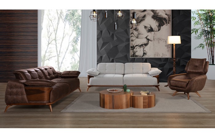 Loft Ahşap Ayaklı Yataklı Koltuk Takımı(Papelli)