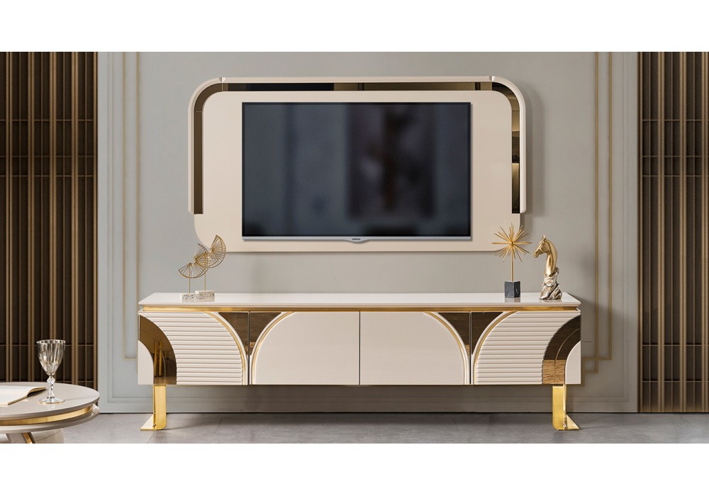 İmaj Panolu Gold Metal Ayaklı Tv Ünitesi