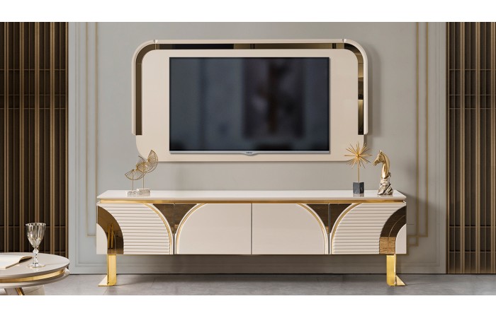 İmaj Panolu Gold Metal Ayaklı Tv Ünitesi