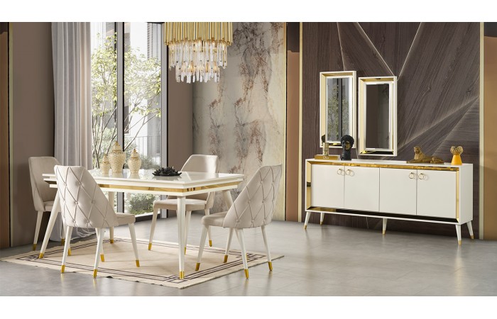 Lotus Aytaşı Ahşap Ayaklı Yemek Odası Takımı