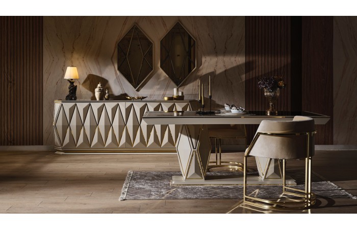 Diamond Krem Luxury Yemek Odası Takımı