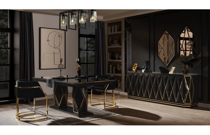 Diamond Siyah Luxury Yemek Odası Takımı