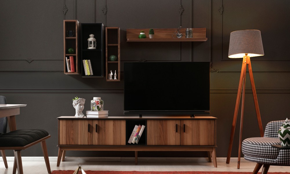 Oslo Ceviz Ahşap Ayaklı TV Ünitesi Oslo Ceviz Ahşap Ayaklı TV Ünitesi
