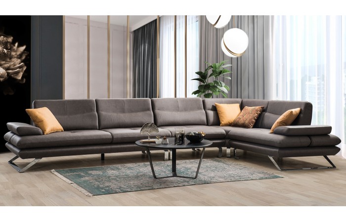 Polo Yataklı Gümüş Metal Ayaklı Köşe Koltuk Takımı