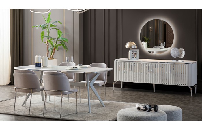 Biance Gümüş Metal Ayaklı Yemek Odası Takımı