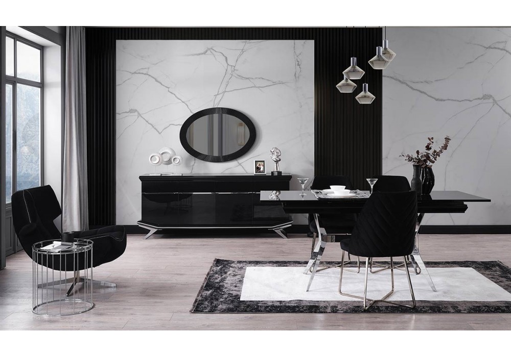 Masarati Gümüş Metal Ayaklı Yemek Odası Takımı