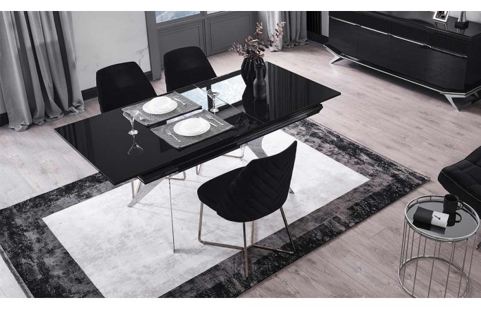 Masarati Gümüş Metal Ayaklı Yemek Masası