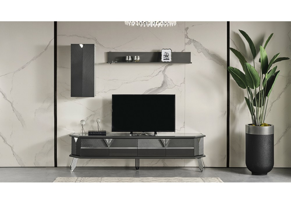 Madrid Gümüş Metal Ayaklı Tv Ünitesi