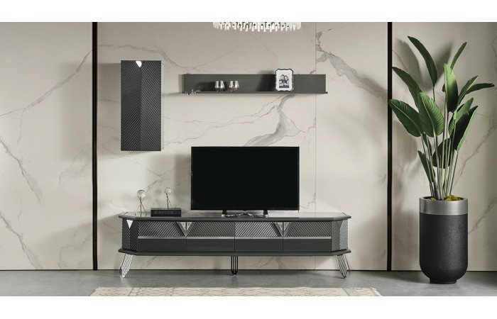 Madrid Gümüş Metal Ayaklı Tv Ünitesi