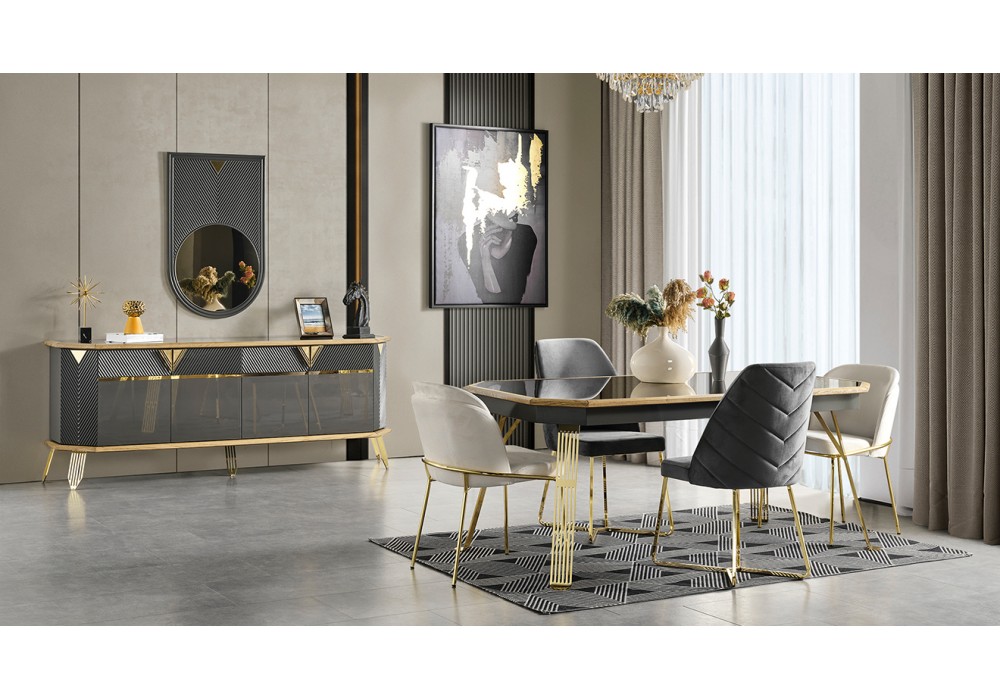 Marsilya Gold Metal Ayaklı Yemek Odası Takımı