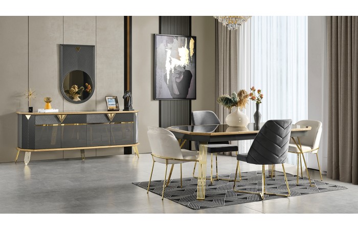 Marsilya Gold Metal Ayaklı Yemek Odası Takımı