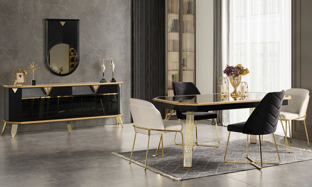 Porto Gold Metal Ayaklı Yemek Odası Takımı Porto Gold Metal Ayaklı Yemek Odası Takımı