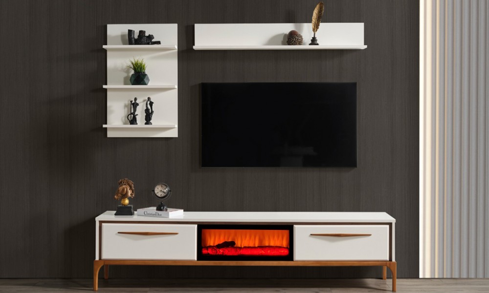 Kumsal Ahşap Ayaklı Şömineli Tv Ünitesi Kumsal Ahşap Ayaklı Şömineli Tv Ünitesi