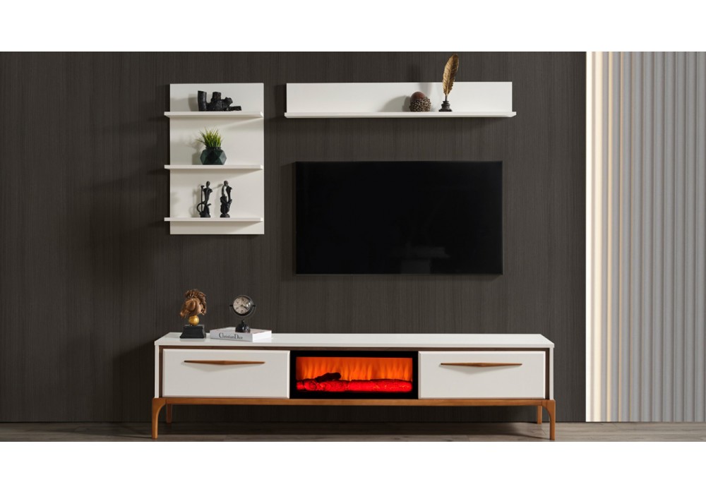 Kumsal Ahşap Ayaklı Şömineli Tv Ünitesi